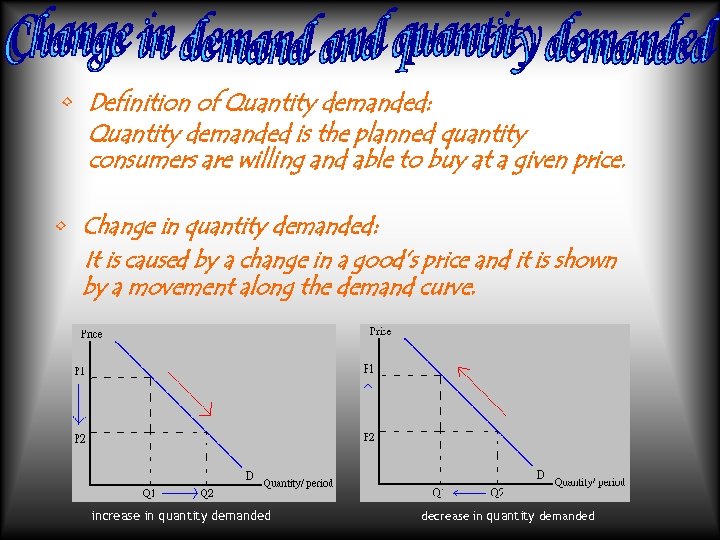  • Definition of Quantity demanded: Quantity demanded is the planned quantity consumers are