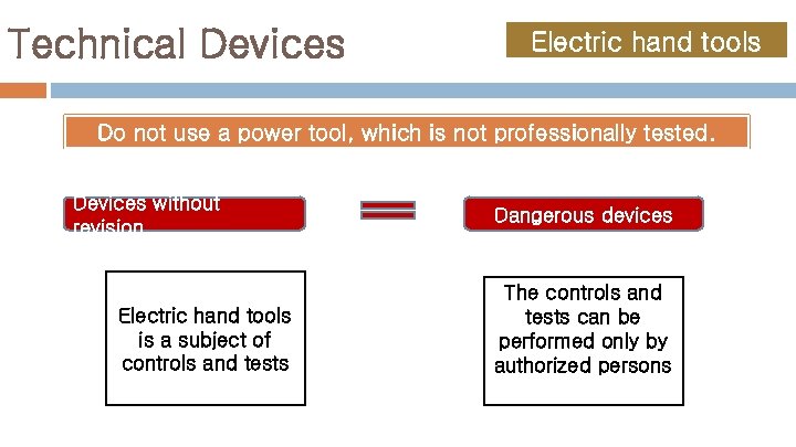 Technical Devices Electric hand tools Do not use a power tool, which is not