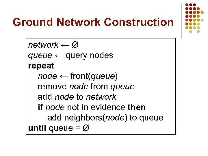Ground Network Construction network ← Ø queue ← query nodes repeat node ← front(queue)