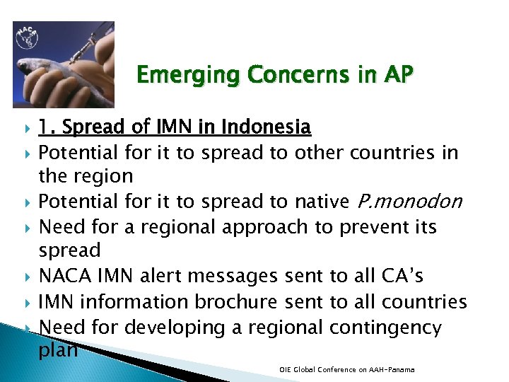 Emerging Concerns in AP 1. Spread of IMN in Indonesia Potential for it to