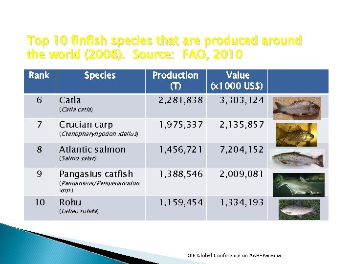 Top 10 finfish species that are produced around the world (2008). Source: FAO, 2010