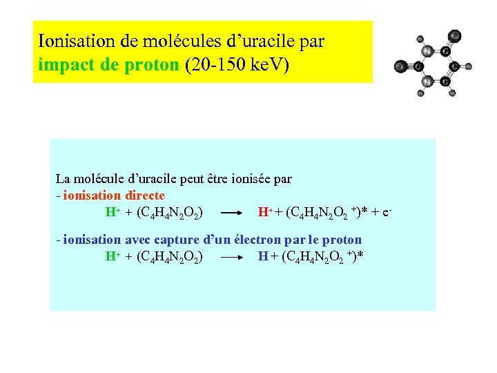 Ionisation de molécules d’uracile par impact de proton (20 -150 ke. V) La molécule