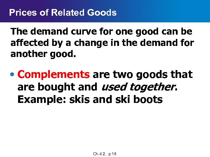 Prices of Related Goods The demand curve for one good can be affected by