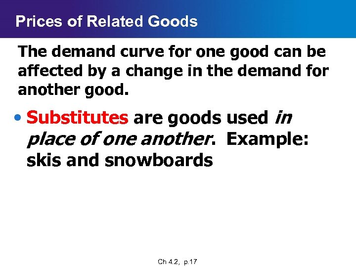 Prices of Related Goods The demand curve for one good can be affected by