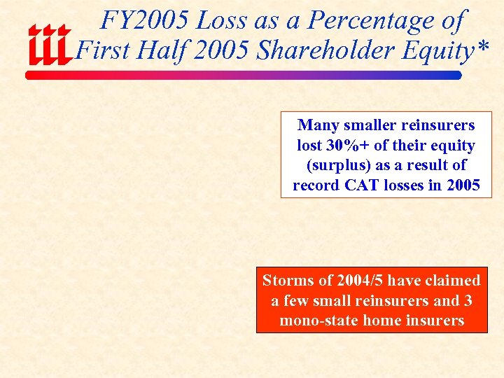 FY 2005 Loss as a Percentage of First Half 2005 Shareholder Equity* Many smaller