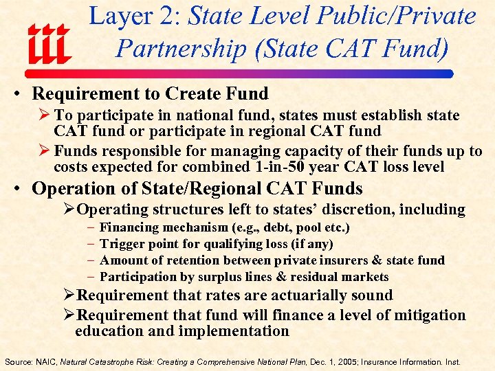 Layer 2: State Level Public/Private Partnership (State CAT Fund) • Requirement to Create Fund