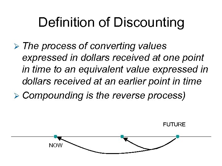 Definition of Discounting Ø The process of converting values expressed in dollars received at