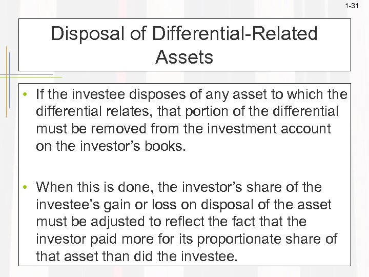 1 -31 Disposal of Differential-Related Assets • If the investee disposes of any asset