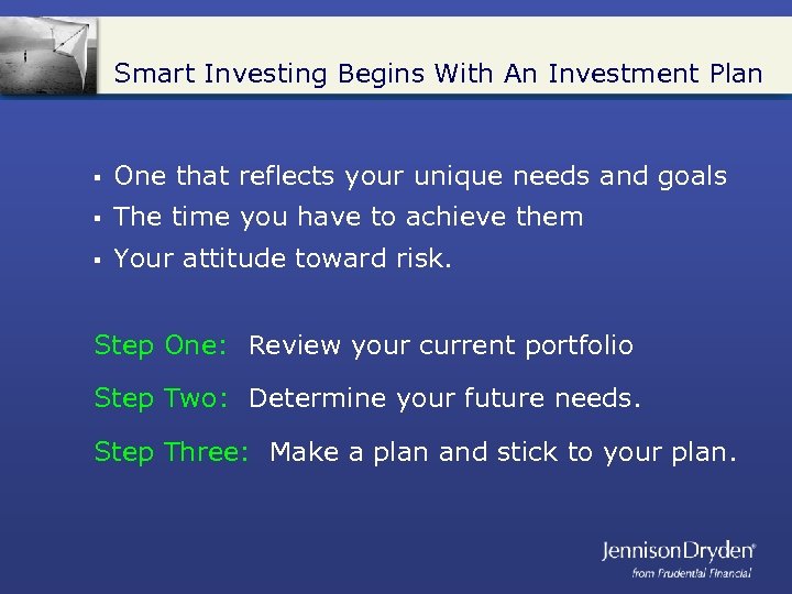 Smart Investing Begins With An Investment Plan § One that reflects your unique needs