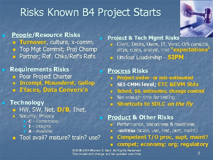 Risks Known B 4 Project Starts n n People/Resource Risks n Turnover, culture, x-comm.