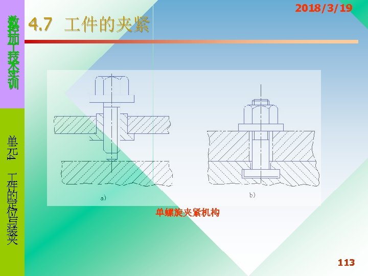 数 控 加 技 术 实 训 2018/3/19 4. 7 件的夹紧 4 单 元