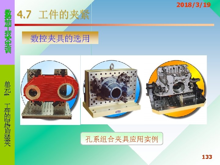 数 控 加 技 术 实 训 4. 7 件的夹紧 2018/3/19 数控夹具的选用 4 单