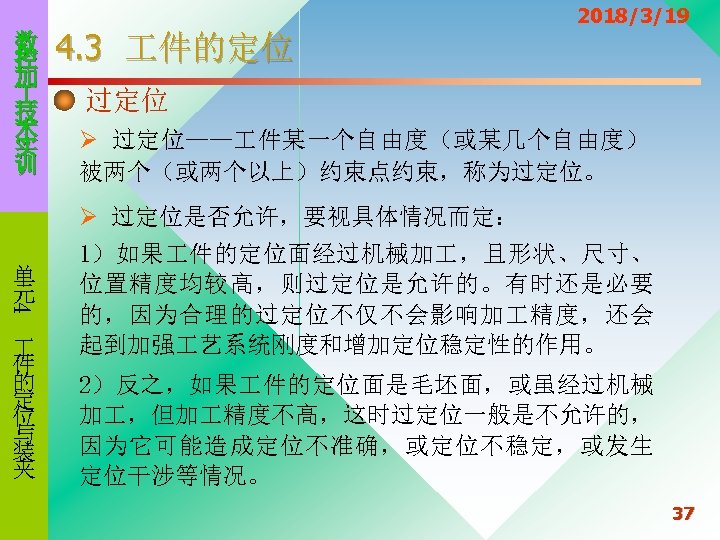 数 控 加 技 术 实 训 4. 3 件的定位 2018/3/19 过定位 Ø 过定位——