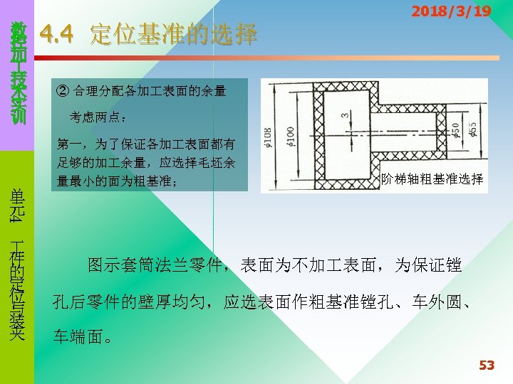 数 控 加 技 术 实 训 4. 4 定位基准的选择 2018/3/19 ② 合理分配各加 表面的余量