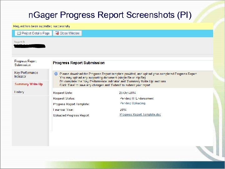 n. Gager Progress Report Screenshots (PI) 