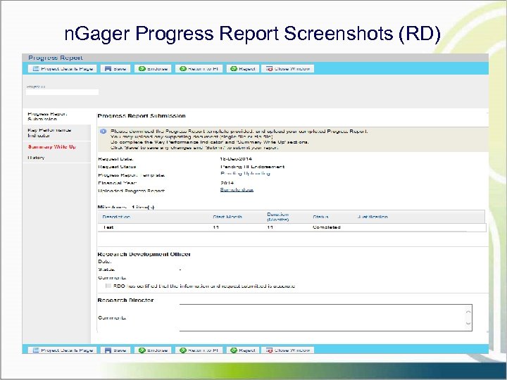 n. Gager Progress Report Screenshots (RD) 