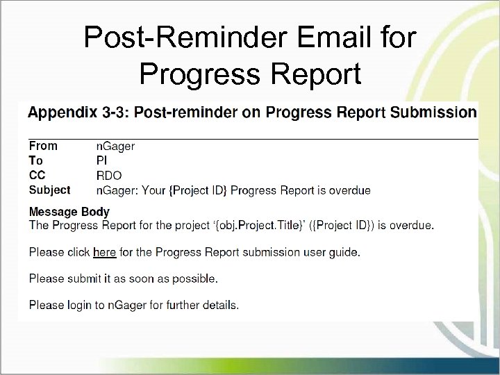 Post-Reminder Email for Progress Report 