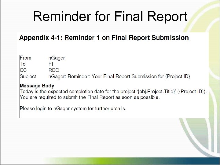 Reminder for Final Report 