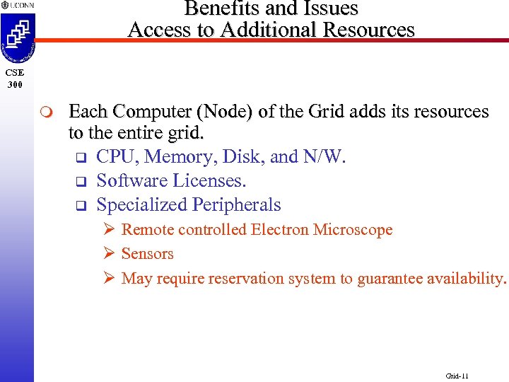 Benefits and Issues Access to Additional Resources CSE 300 m Each Computer (Node) of