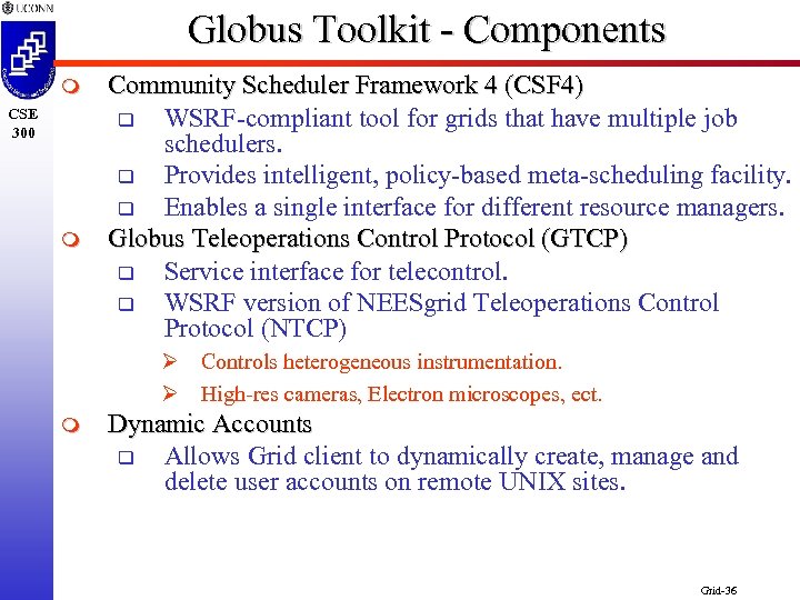 Globus Toolkit - Components m CSE 300 m Community Scheduler Framework 4 (CSF 4)