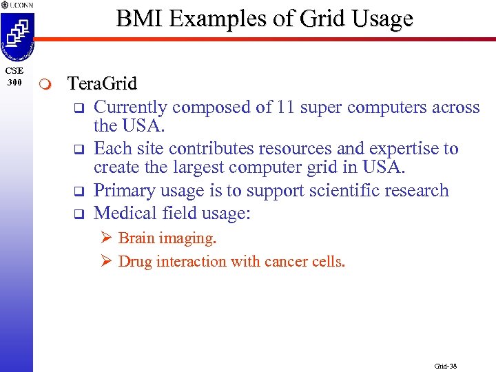 BMI Examples of Grid Usage CSE 300 m Tera. Grid q Currently composed of