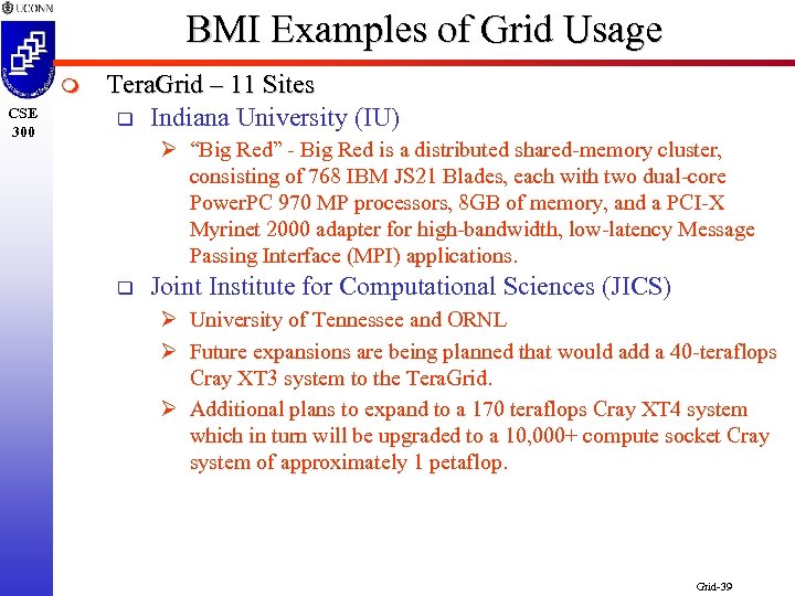 BMI Examples of Grid Usage m CSE 300 Tera. Grid – 11 Sites q