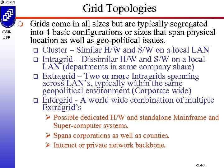 Grid Topologies m CSE 300 Grids come in all sizes but are typically segregated