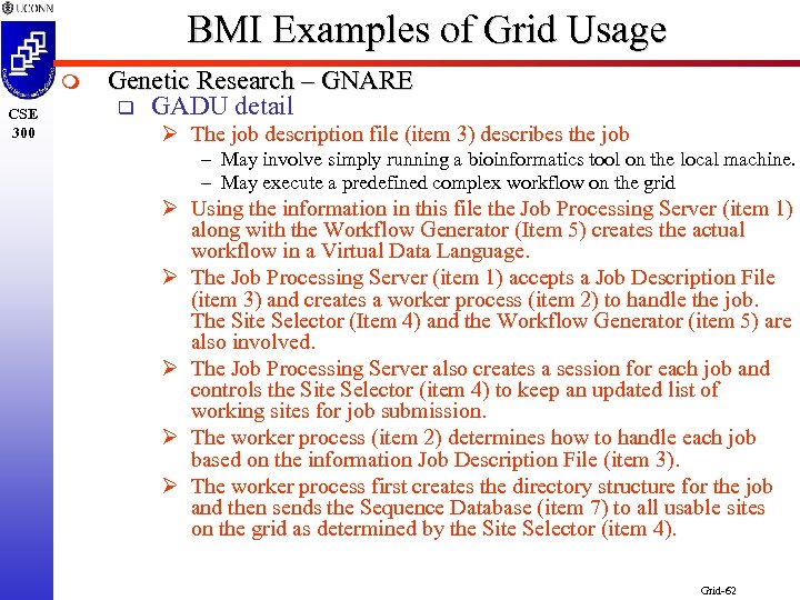BMI Examples of Grid Usage m CSE 300 Genetic Research – GNARE q GADU
