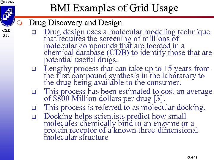 BMI Examples of Grid Usage m CSE 300 Drug Discovery and Design q Drug
