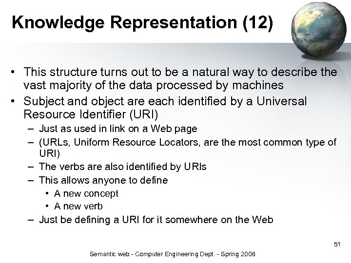 Knowledge Representation (12) • This structure turns out to be a natural way to