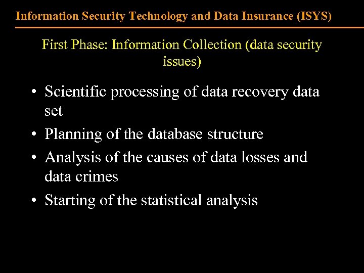 Information Security Technology and Data Insurance (ISYS) First Phase: Information Collection (data security issues)