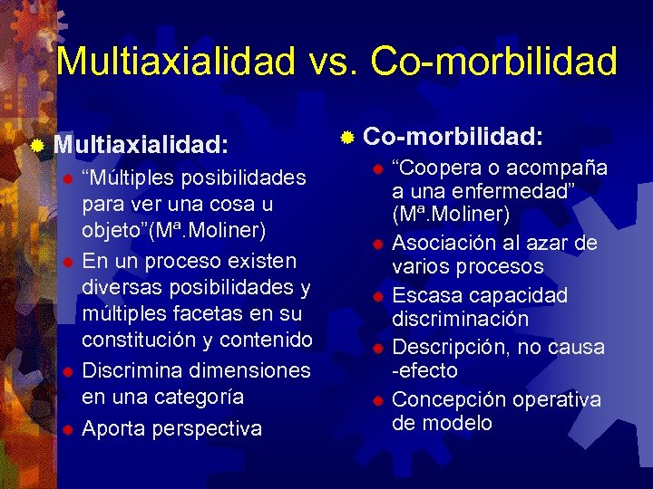 Multiaxialidad vs. Co-morbilidad ® Multiaxialidad: “Múltiples posibilidades para ver una cosa u objeto”(Mª. Moliner)