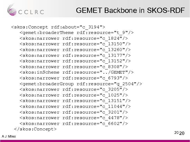 GEMET Backbone in SKOS-RDF <skos: Concept rdf: about="c_3194"> <gemet: broader. Theme rdf: resource="t_9"/> <skos: