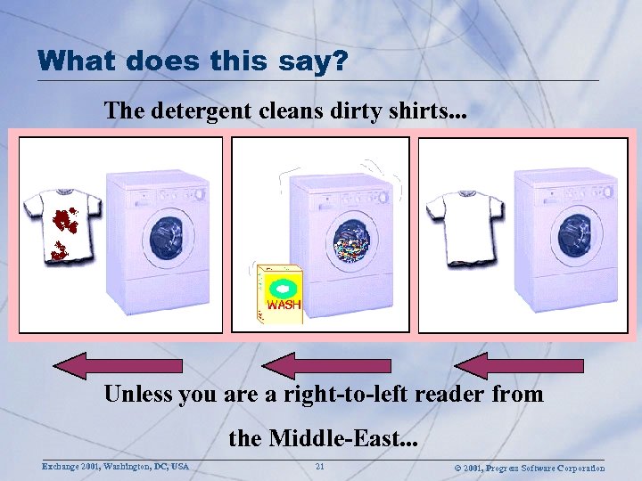 What does this say? The detergent cleans dirty shirts. . . Unless you are