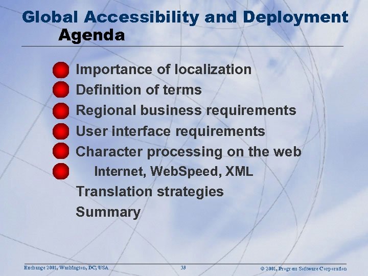 Global Accessibility and Deployment Agenda Importance of localization Definition of terms Regional business requirements