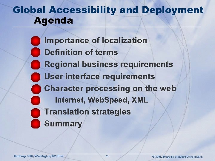 Global Accessibility and Deployment Agenda Importance of localization Definition of terms Regional business requirements