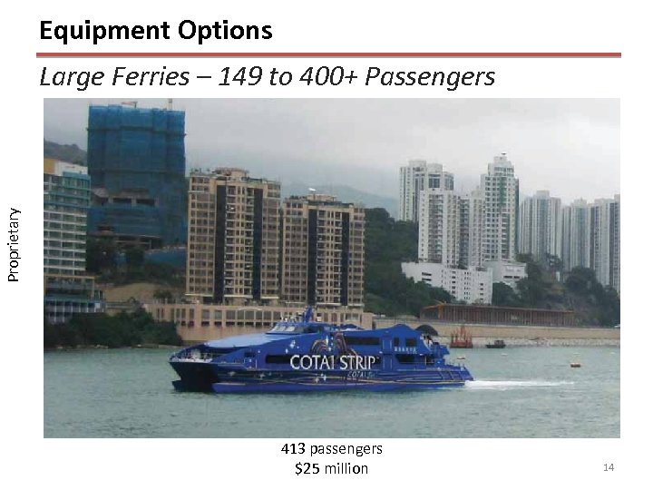 Equipment Options Proprietary Large Ferries – 149 to 400+ Passengers 413 passengers $25 million