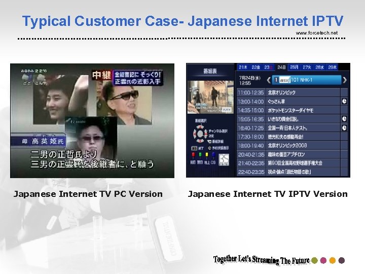 Typical Customer Case- Japanese Internet IPTV www. forcetech. net Japanese Internet TV PC Version