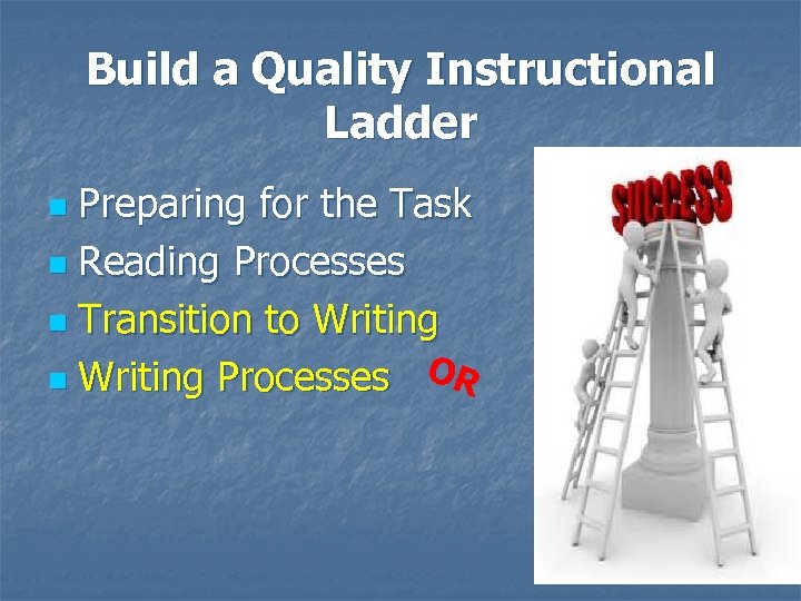 Build a Quality Instructional Ladder Preparing for the Task n Reading Processes n Transition