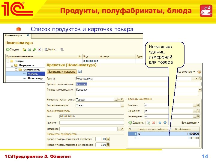Продукты, полуфабрикаты, блюда Список продуктов и карточка товара Несколько единиц измерений для товара 1
