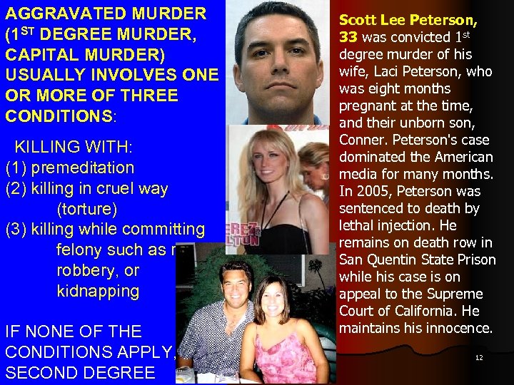 AGGRAVATED MURDER (1 ST DEGREE MURDER, CAPITAL MURDER) USUALLY INVOLVES ONE OR MORE OF