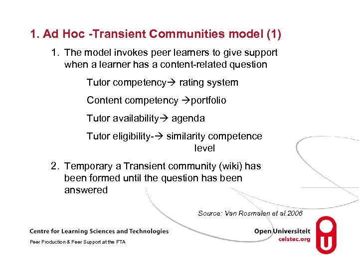 1. Ad Hoc -Transient Communities model (1) 1. The model invokes peer learners to