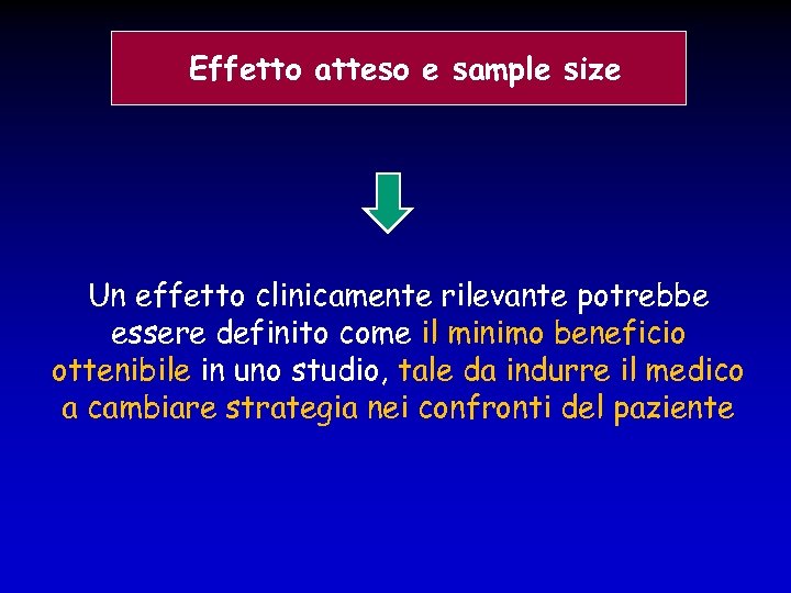 Effetto atteso e sample size Un effetto clinicamente rilevante potrebbe essere definito come il
