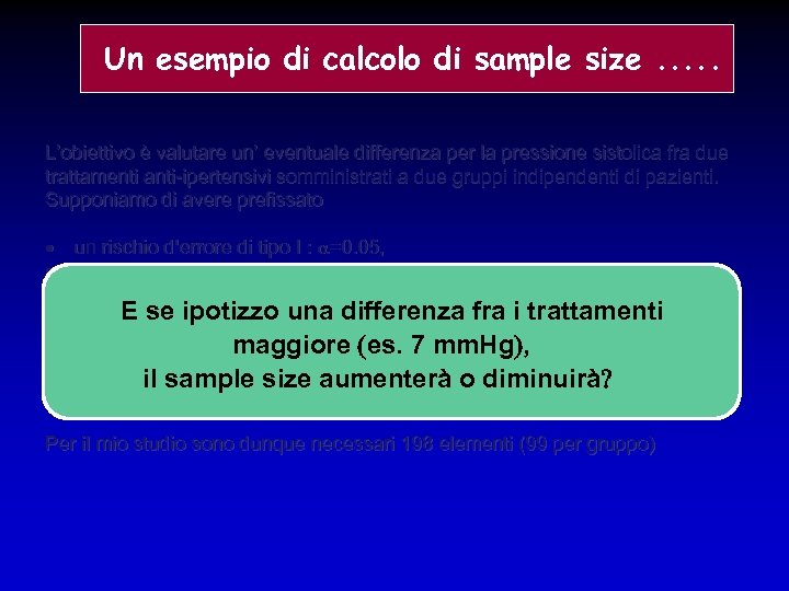 Un esempio di calcolo di sample size. . . L’obiettivo è valutare un’ eventuale