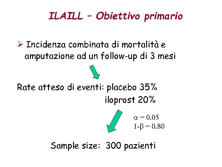 ILAILL – Obiettivo primario Ø Incidenza combinata di mortalità e amputazione ad un follow-up