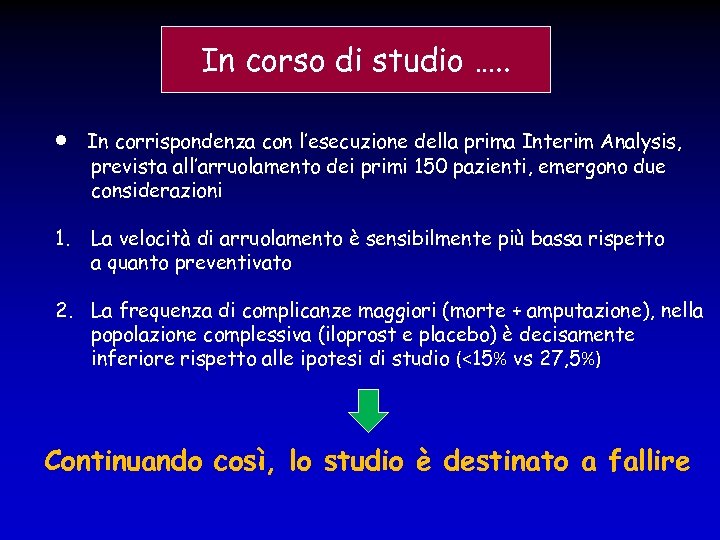 In corso di studio …. . In corrispondenza con l’esecuzione della prima Interim Analysis,