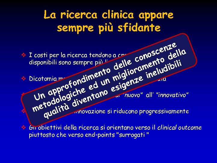 La ricerca clinica appare sempre più sfidante nze a sce dell I costi per