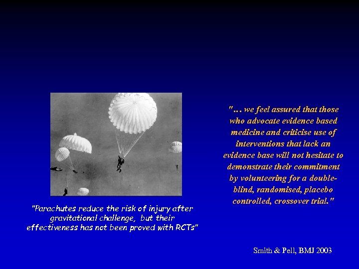 "Parachutes reduce the risk of injury after gravitational challenge, but their effectiveness has not