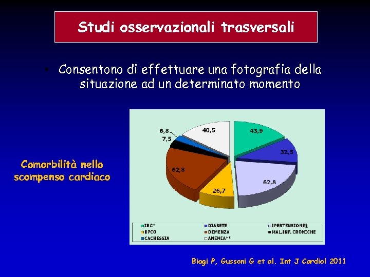 Studi osservazionali trasversali • Consentono di effettuare una fotografia della situazione ad un determinato
