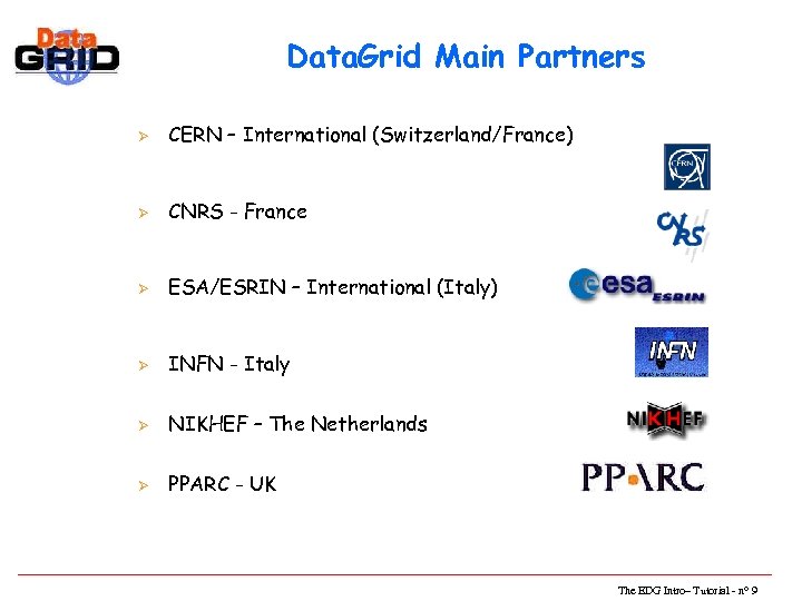 Data. Grid Main Partners Ø CERN – International (Switzerland/France) Ø CNRS - France Ø